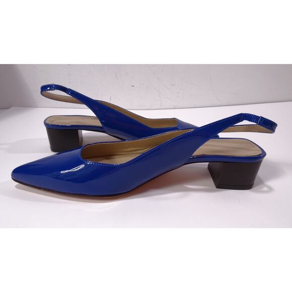 Theory Women's Block Heel Slingback in Patent Leather Sz 37 NIB 355 BLUE - Picture 5 of 9
